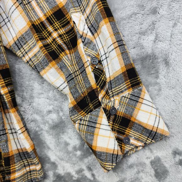 Torrid Top Womens 1 1X/14-16 Yellow Black Plaid Peplum Crinkle Flannel Gauze - Picture 3 of 10